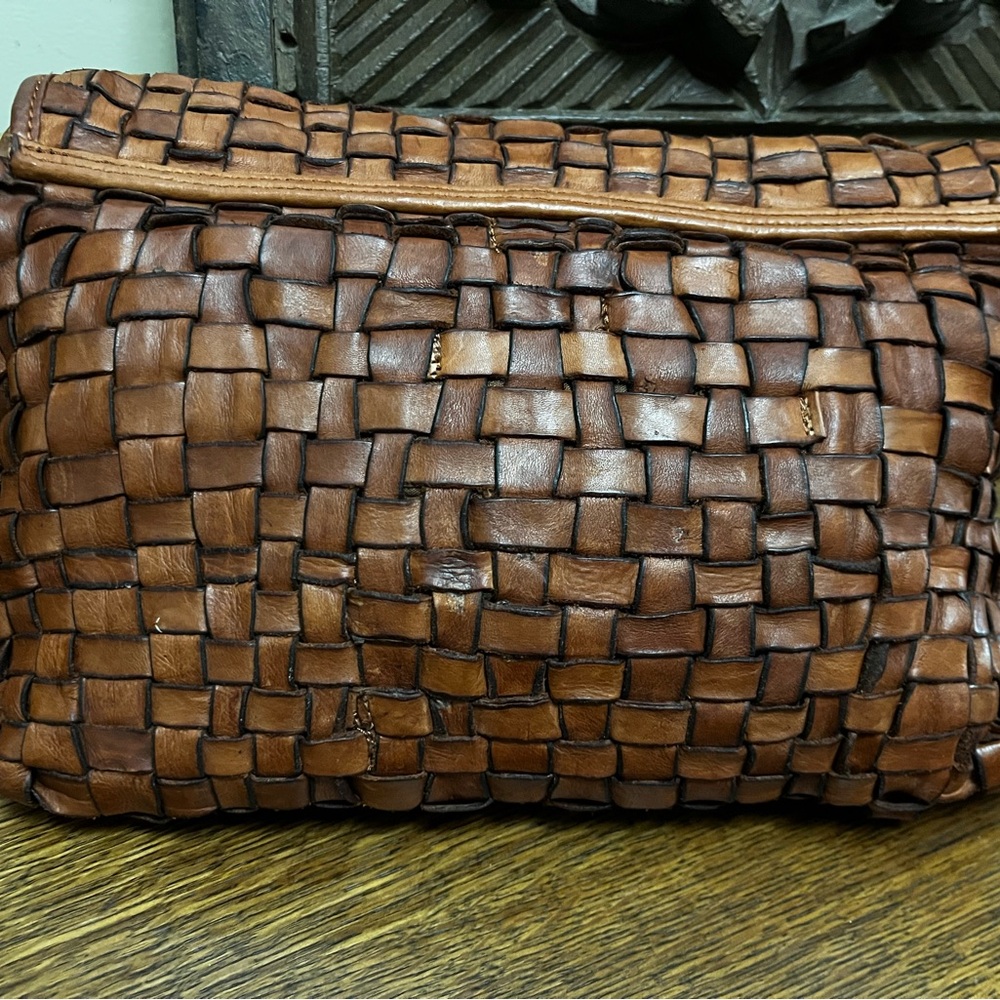Woven Leather Shoulder Bag in Rich Brown - Picture 2 of 9